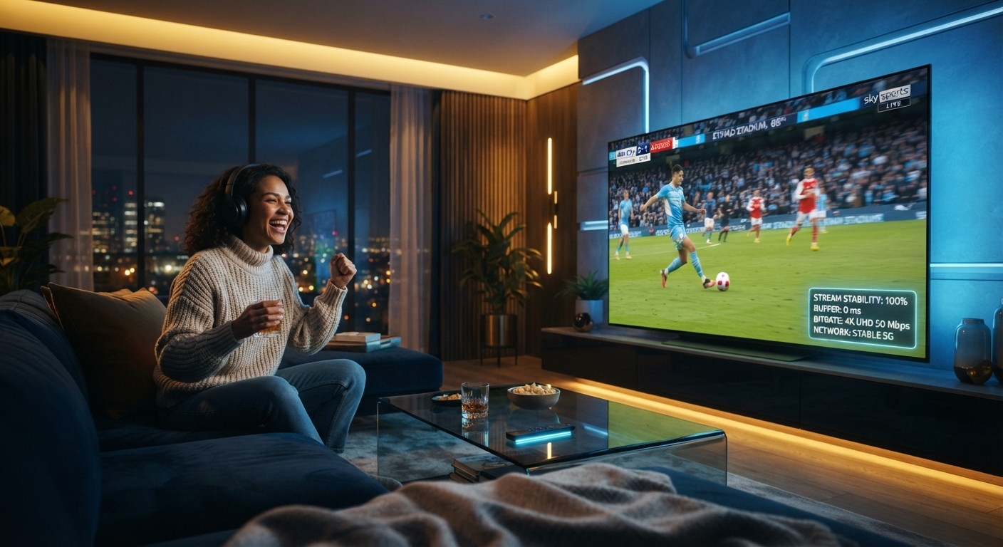 Smooth high quality IPTV streaming experience with stable football broadcast on smart TV in Germany
