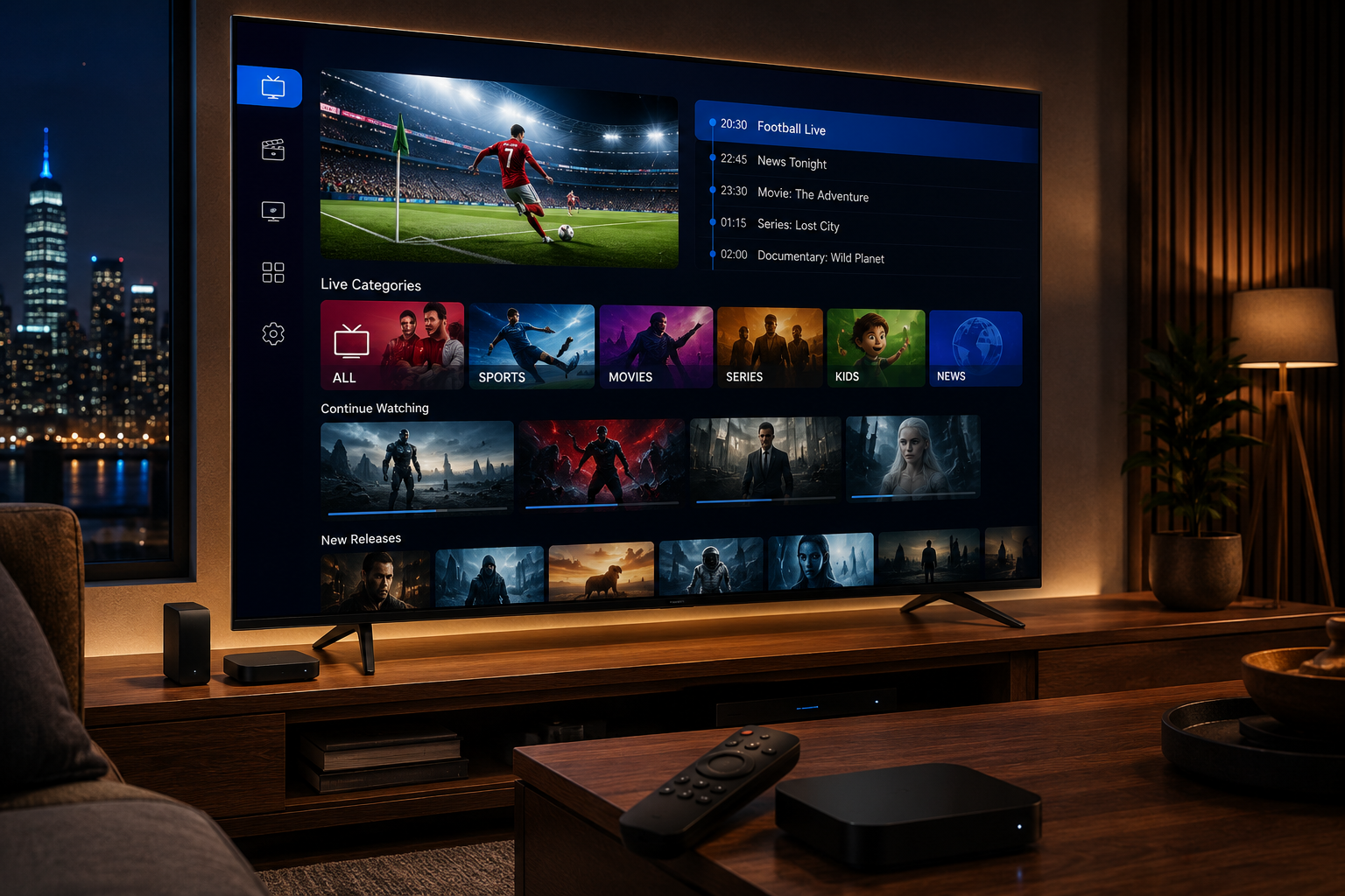 Premium IPTV apps running on Android TV with electronic program guide