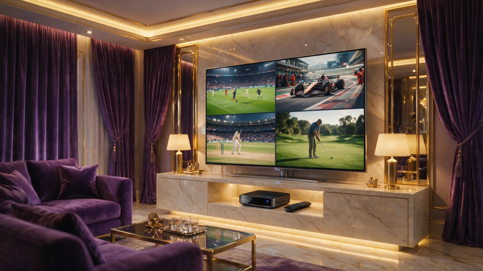 Premium sports streaming setup with multiple live sports channels in 4K