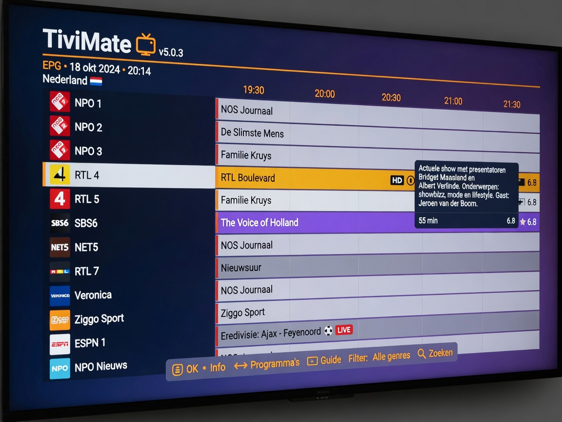 Premium IPTV apps running on Android TV with electronic program guide