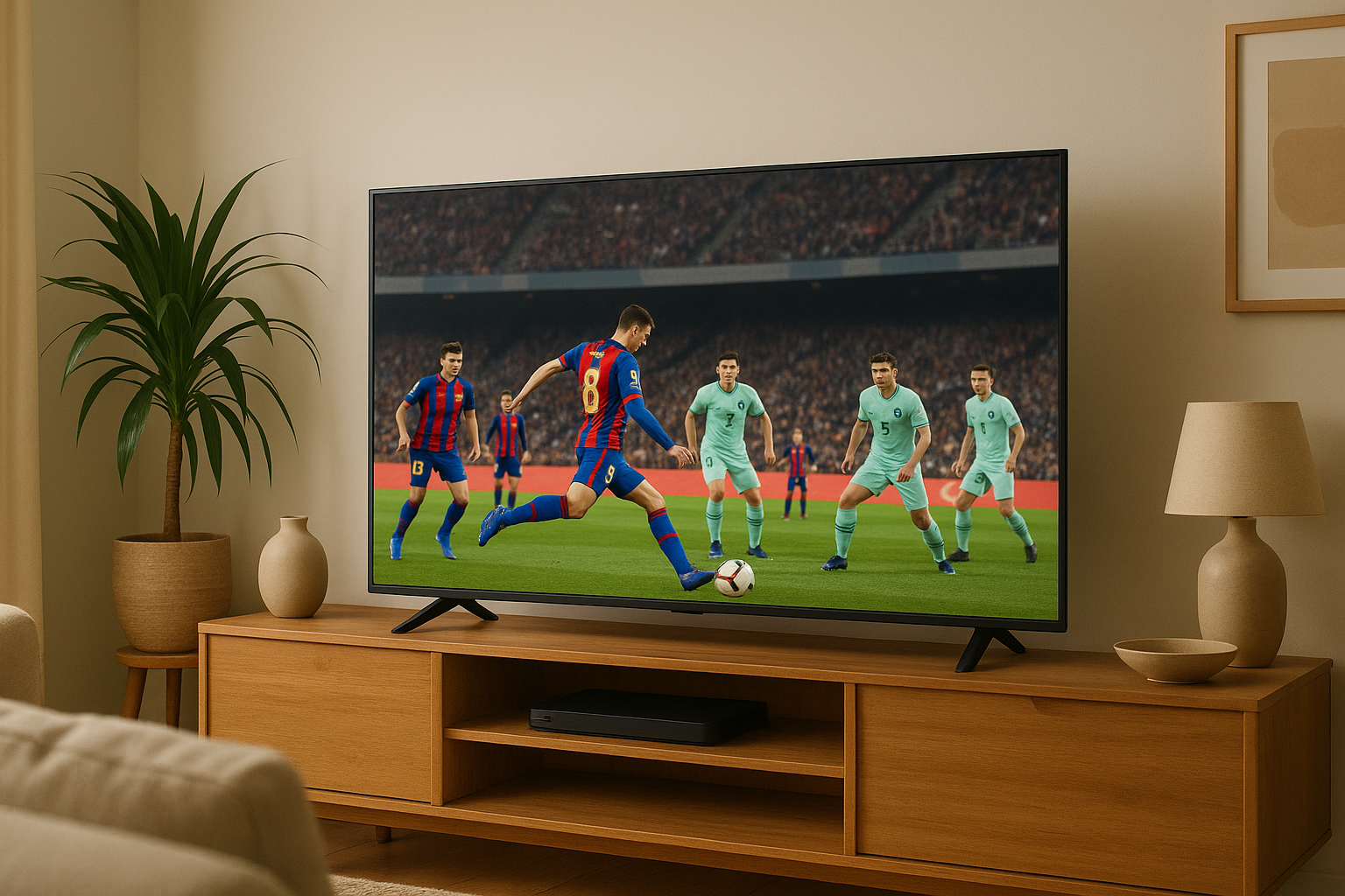 Finding the Best IPTV for Spain 2025: A Comprehensive Guide Football match on Smart TV in Spanish living room using Best IPTV Spain 2025 service