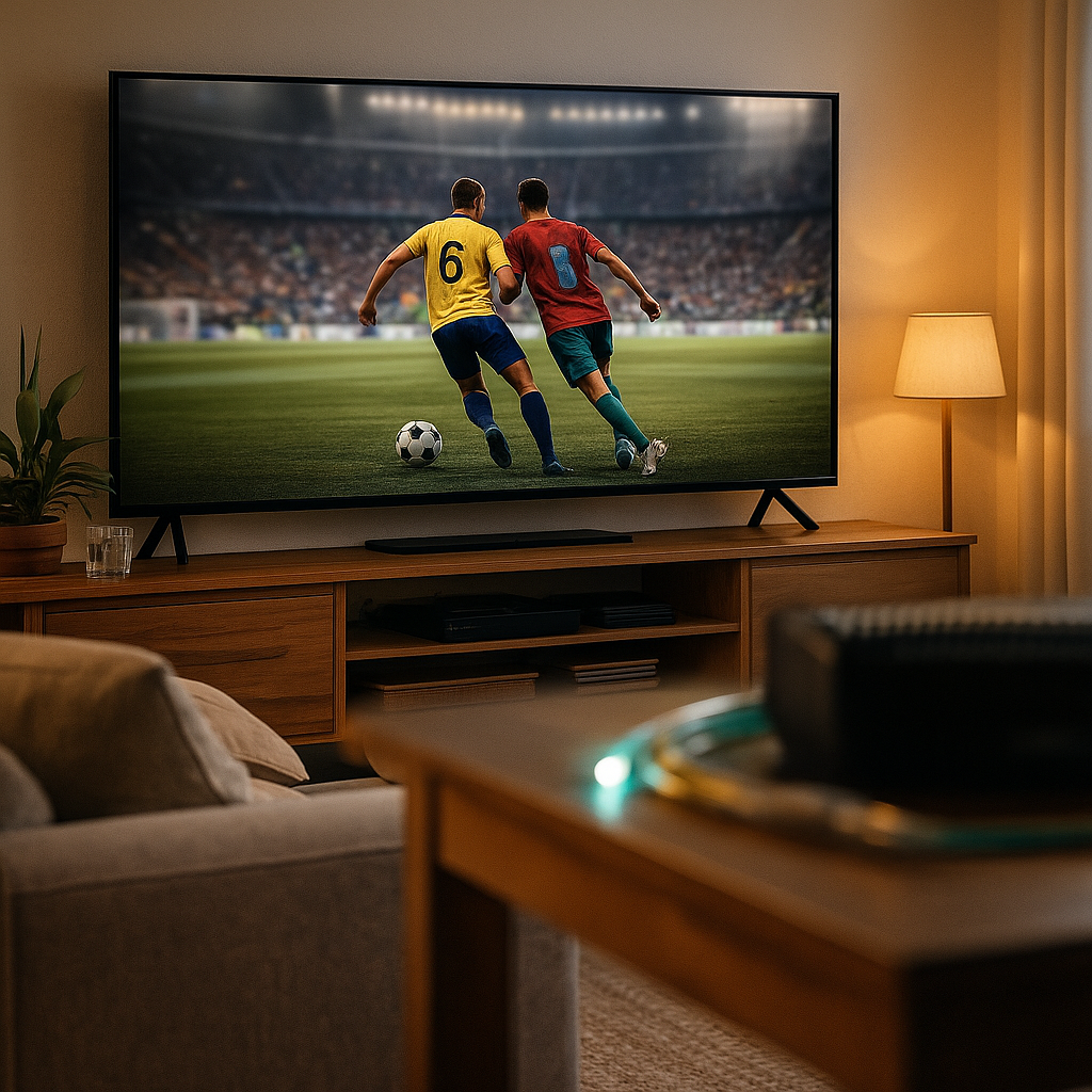 Modern Wi-Fi 6 router with fiber optic cable in Italian apartment for stable IPTV connection