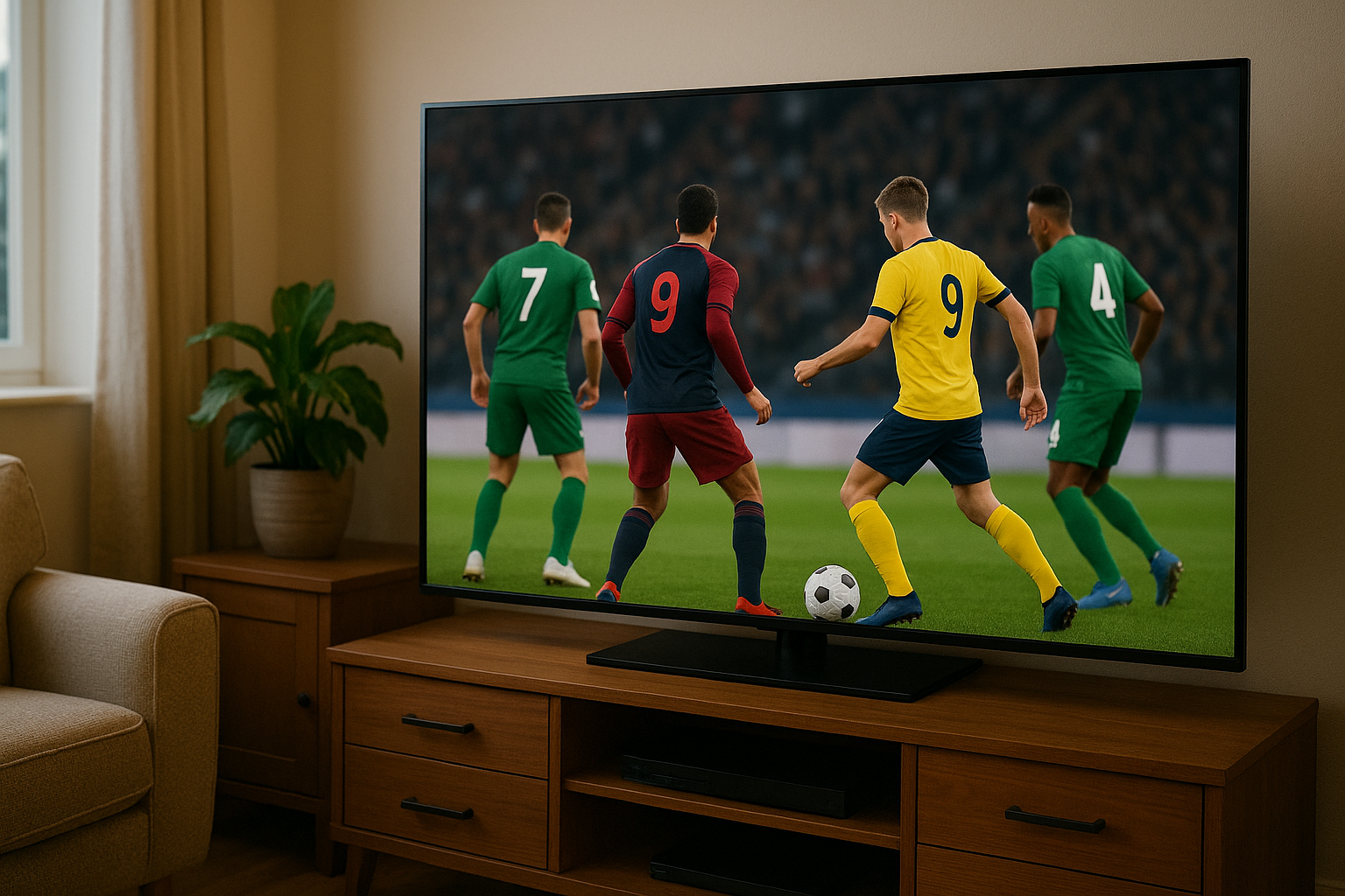 Family in Ireland watching IPTV on Smart TV in warm living room