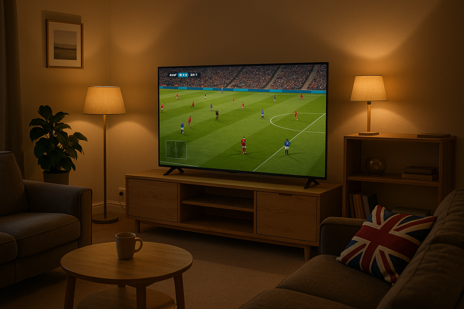 Best IPTV for UK 2025 in a modern British living room with Smart TV