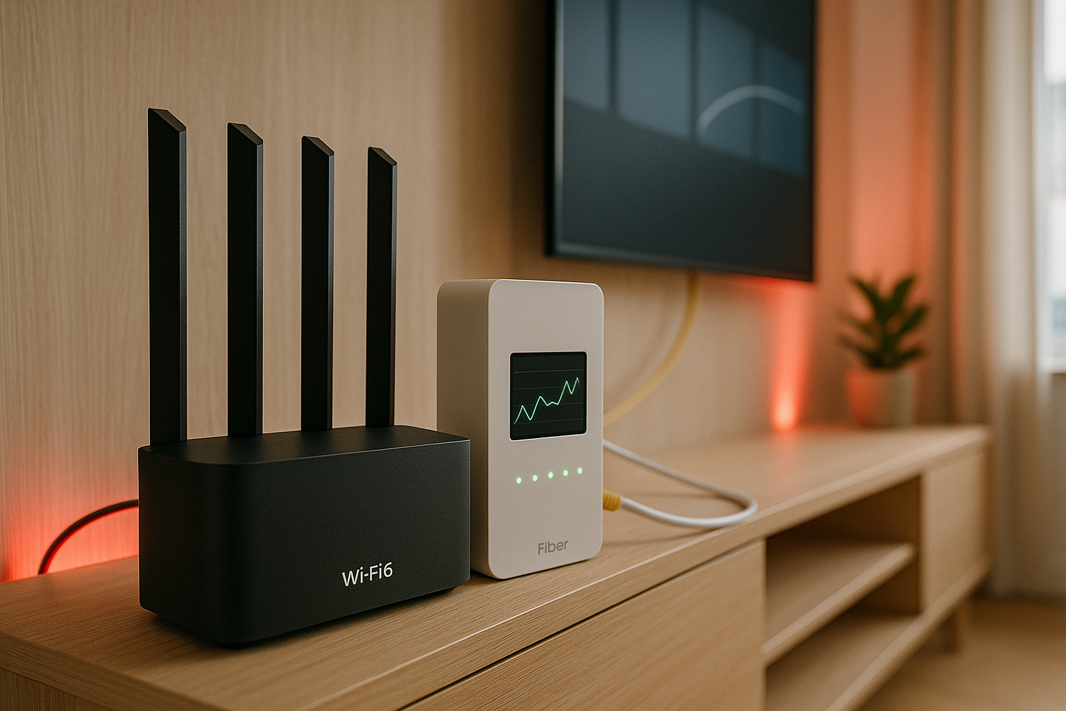 Neutral IPTV interface on Smart TV in a Danish living room with daylight