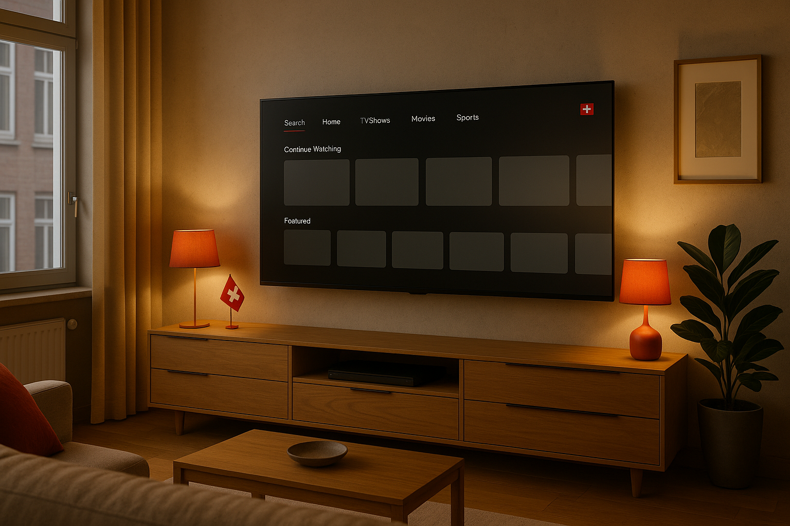 Swiss Wi-Fi 6 router and fiber modem setup for stable IPTV streaming in Switzerland