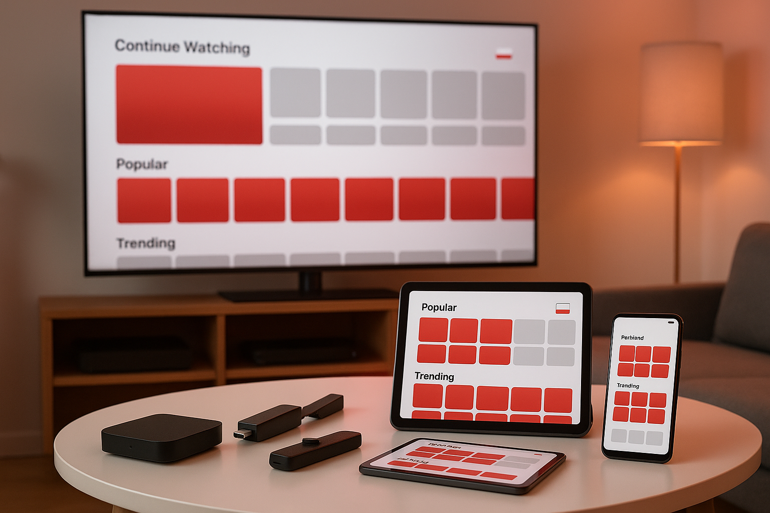 Person watching football on IPTV in a modern Polish living room