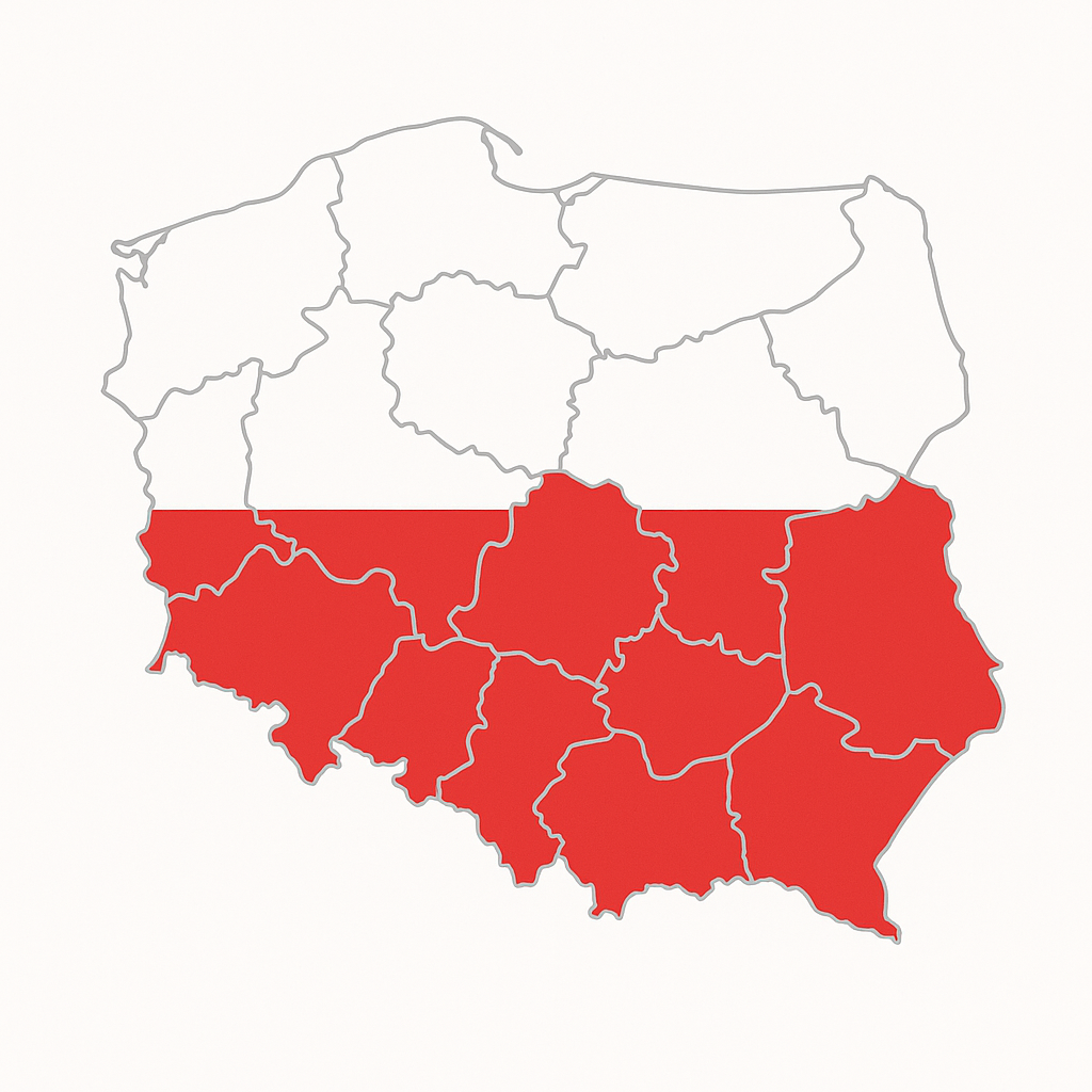 Minimalist map of Poland showing IPTV coverage regions