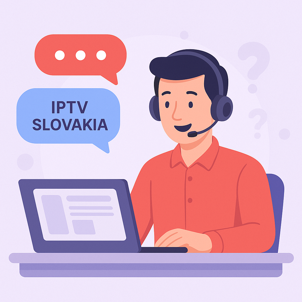 Minimalist collage of Slovak TV content icons for sports, movies, news, kids and series