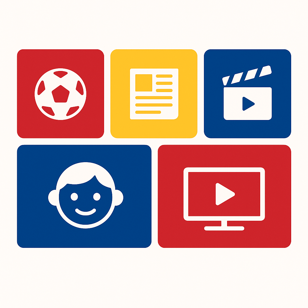 Modern Romanian living room with Smart TV and neutral IPTV-style interface in 2025